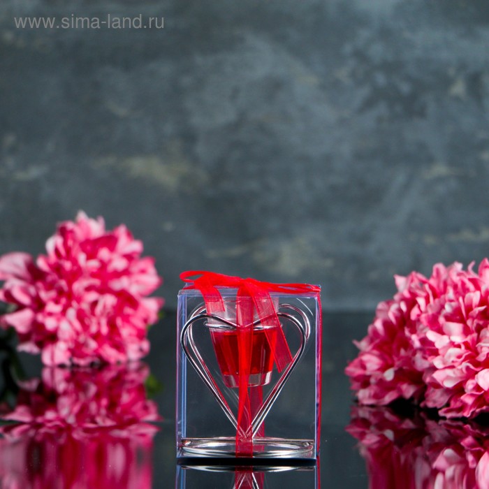 Свеча гелевая на подставке "Сердце", цвет красный - Фото 1