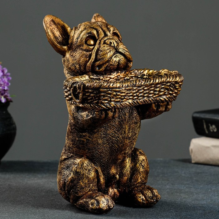 Подставка конфетница "Собака с корзинкой" бронза, 24х15х17см - Фото 1