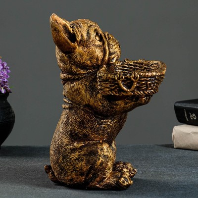 Подставка для мелочей «Собака с корзинкой», полистоун под бронзу, 24×15×17 см