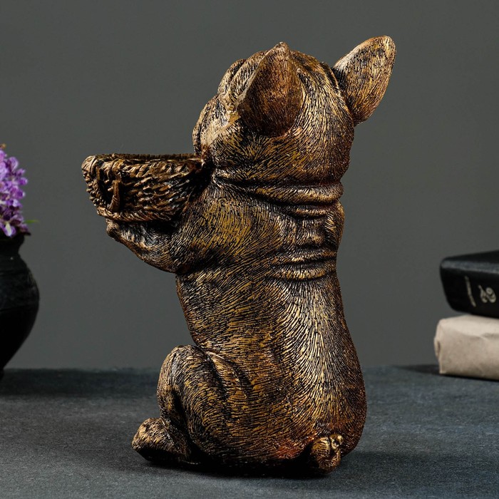 Подставка конфетница "Собака с корзинкой" бронза, 24х15х17см - фото 1910291576