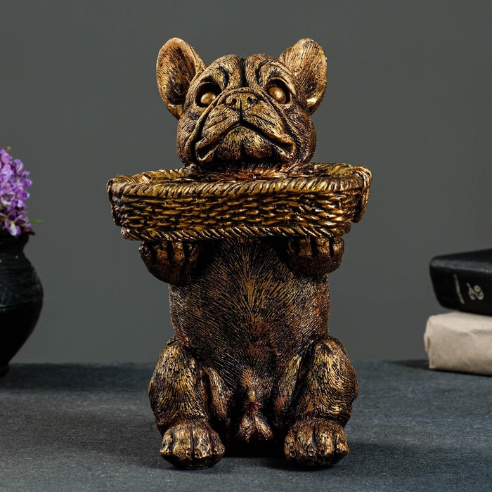 Подставка конфетница "Собака с корзинкой" бронза, 24х15х17см - фото 1910291577