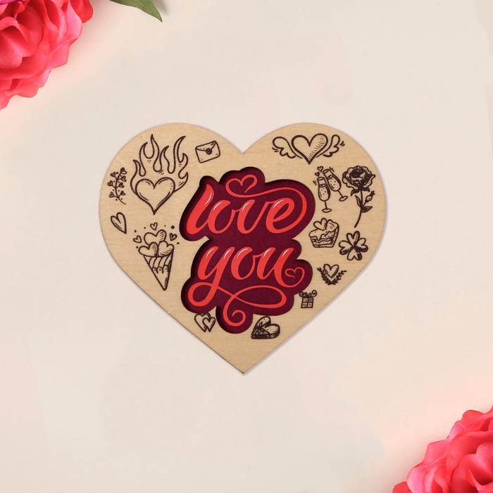Валентинка деревянная «Love you», 8 х 8 см - Фото 1