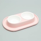 Миска для животных "Мур-мяу" 0,3л двойная на подставке, розовая - Фото 1