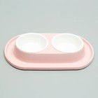 Миска для животных "Мур-мяу" 0,3л двойная на подставке, розовая - Фото 4