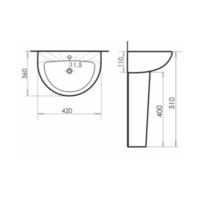 Раковина детская Comforty 0991Y, донный клапан DK-02Y, пьедестал P0991Y, смеситель 01Y, цвет жёлтый