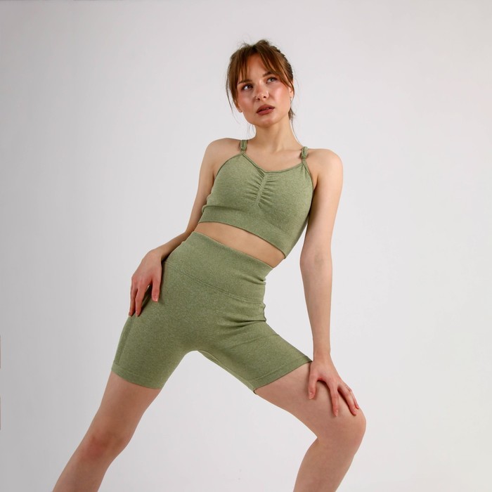 Шорты женские спортивные со сборкой, цвет олива, SL Russian Brand, р-р M - Фото 1