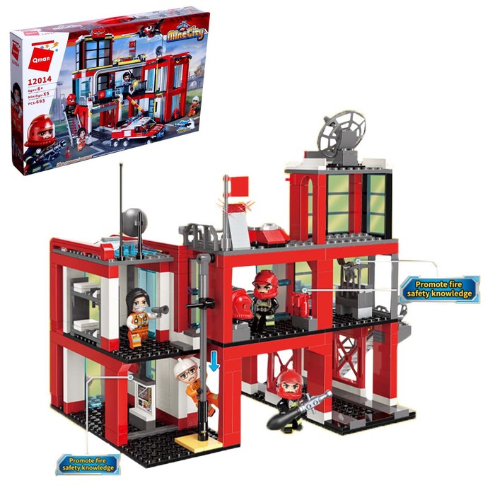 Конструктор Огнеборцы «Пожарная станция», стреляет водой, 5 минифигур и 693 детали - Фото 1