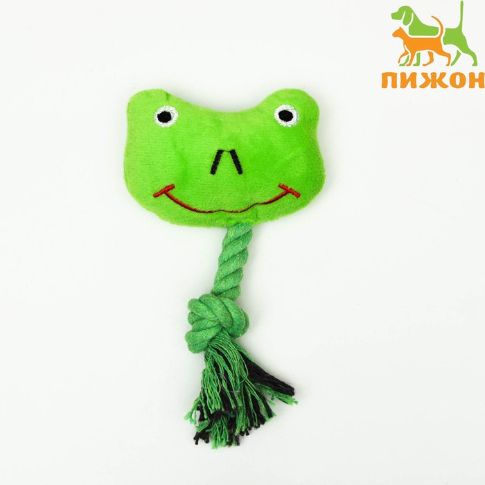 Игрушка мягкая для собак «Лягушка с канатом», с пищалкой, 18 см, зелёная - Фото 1
