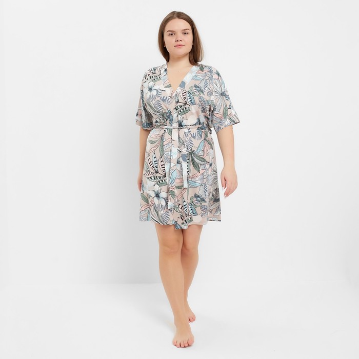 Комплект домашний (халат/сорочка) женский, цвет бежевый/серый, размер 52 - Фото 1