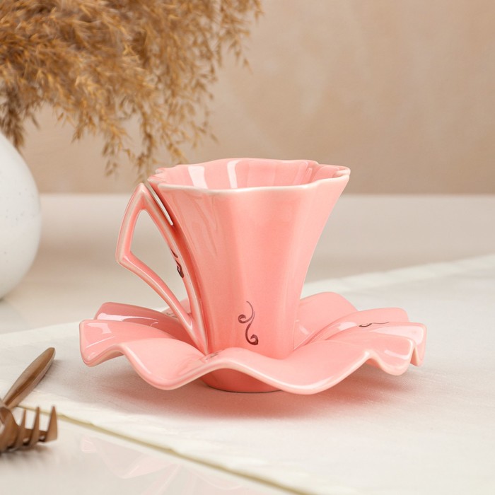 Чайная пара "Лотос розовый", деколь, 2 предмета, блюдце, кружка 0.2 л, микс - Фото 1