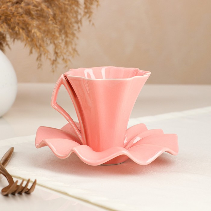 Чайная пара "Лотос розовый", 2 предмета, блюдце, кружка 0.2 л - Фото 1