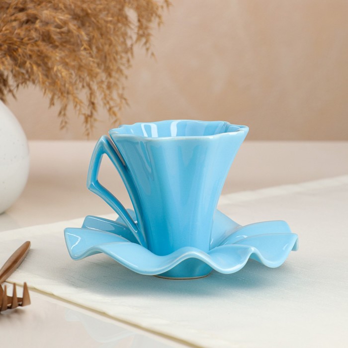 Чайная пара "Лотос голубой", 2 предмета, блюдце, кружка 0.2 л - Фото 1