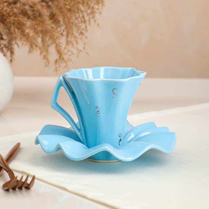 Чайная пара "Лотос голубой", декор, 2 предмета, блюдце, кружка 0.2 л - Фото 1