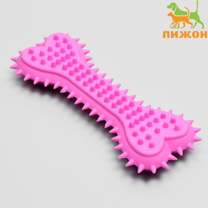 Жевательная игрушка для собак литая «Кость с шипами», 15×6×2.5 см, розовая - Фото 1