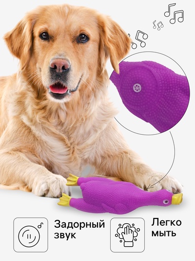 Игрушка для собак «Летящая утка», 24×7 см, пищащая, винил, фиолетовая