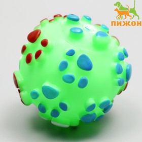 Игрушка пищащая "Мяч Лапка"для собак, 6,5 см, зелёная 7127487