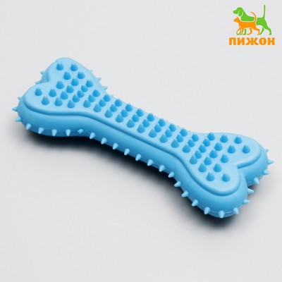 Жевательная игрушка для собак литая «Кость для массажа», 11×4×2 см, голубая