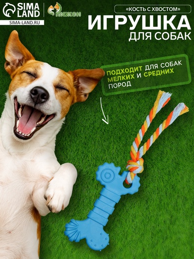 Игрушка жевательная с канатом «Кость с хвостом», синяя