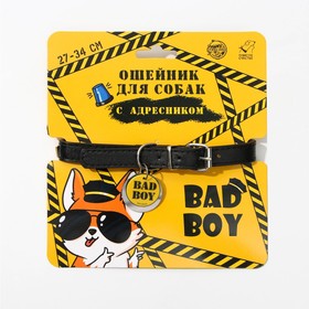 Ошейник для собак «Bad boy» с адресником, ОШ 27-34 см
