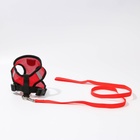 Шлейка дышащая с поводком и светоотражающей нашивкой, M, ОШ 33, ОГ 32-43, красная - Фото 2