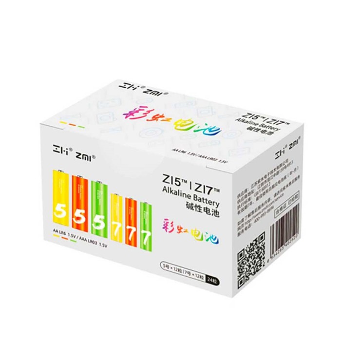 Набор алкалиновых батареек Xiaomi ZMI Rainbow (12 АА + 12 ААА), LR24-BOX, 1.5 В, 24 шт. - Фото 1