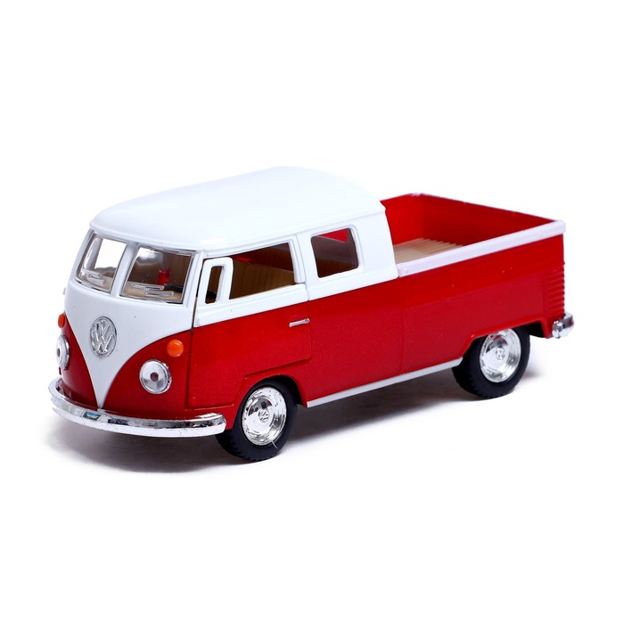 Машина металлическая 1963 Volkswagen Bus Double Cab Pickup, 1:38, открываются двери, инерция, цвет красный - Фото 1