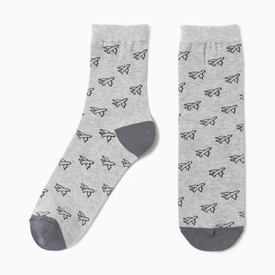 Носки мужские «Самолёты», цвет серый, размер 25