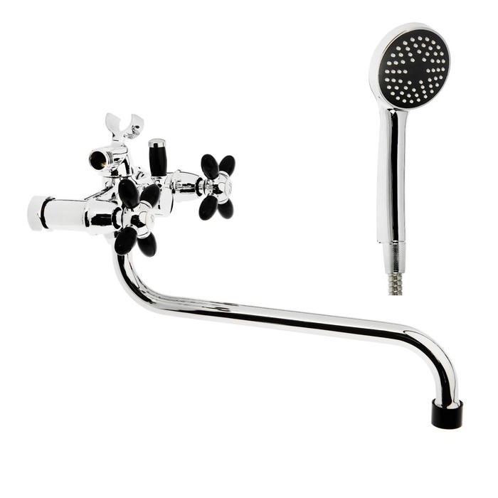 УЦЕНКА Cмеситель для ванны Accoona A7182F, двухвентильный, с душ. наб., силумин, черный/хром - Фото 1