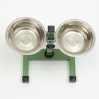 Подставка с мисками для кошек и собак «Пижон», 2×250 мл, высота 25 см, разборная, зелёная - Фото 3