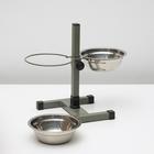 Подставка с мисками для кошек и собак «Пижон», 2×250 мл, высота 25 см, разборная, зелёная - Фото 6