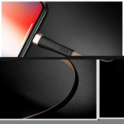 Кабель Hoco U39, USB - Lightning, 2.4A, 1.2 м, плоский, нейлон, чёрно-золотой