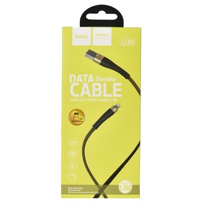 Кабель Hoco U39, USB - Lightning, 2.4A, 1.2 м, плоский, нейлон, чёрно-золотой