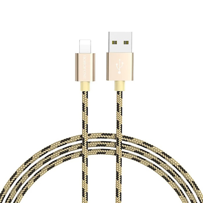 Кабель Borofone BX24, Lightning - USB, 2.4 А, 1 м, нейлоновая оплётка, золотистый - фото 51454427