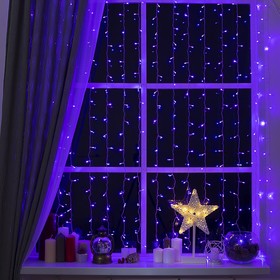 УЦЕНКА Гирлянда «Занавес», 2×1.5 м, IP20, 360 LED, 220 В, 8 режимов, прозрачная нить, свечение фиолетовое 7654144