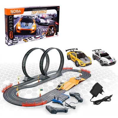 УЦЕНКА Автотрек TOP TURBO, с 2 машинами 1:43, длина 560 см, работает от сети