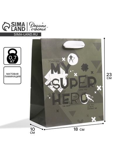 Пакет подарочный ламинированный, упаковка, «Super Hero», MS 18×23×10 см