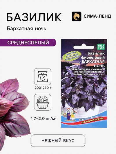 Семена Базилик «Бархатная ночь», фиолетовый, 0.25 г, «Уральский дачник»