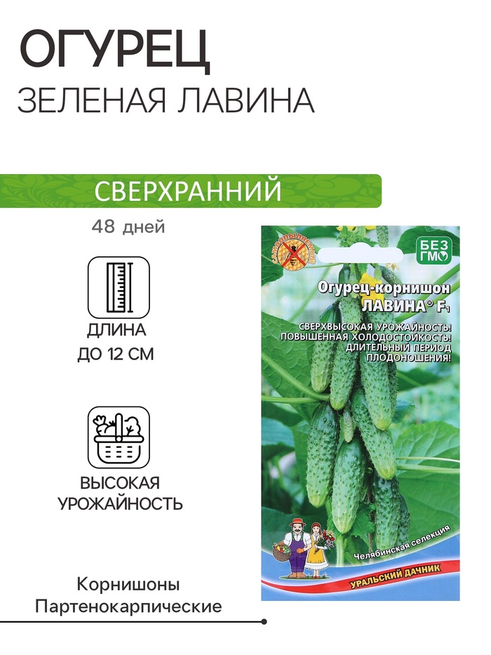 Семена огурца «Зеленая лавина F1», 8 шт. - Фото 1