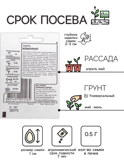 Семена Огурец "Конкурент", б/п, 0,5 г