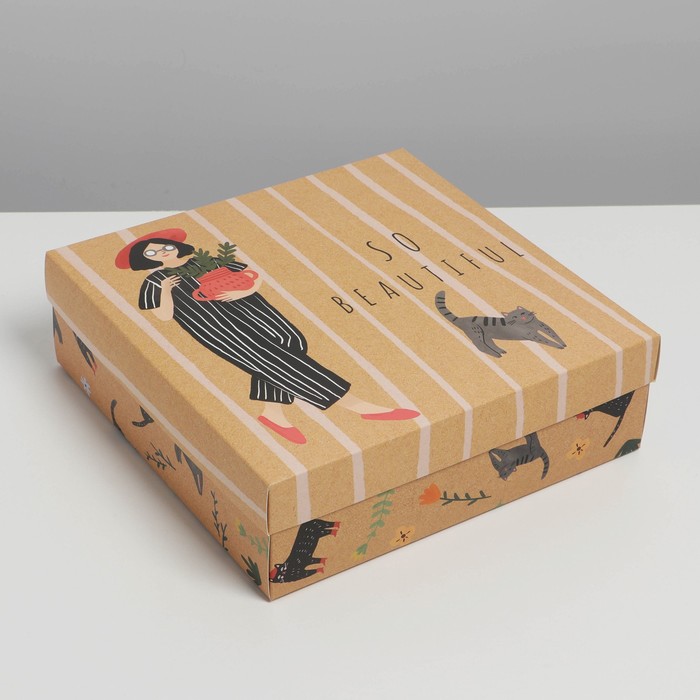 Коробка подарочная складная, упаковка, «Кошки», 26 х 26 х 8 см