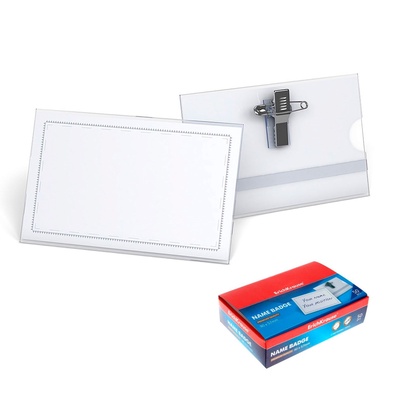 Бейдж горизонтальный 90×57 мм ErichKrause, пластик, с металлическим зажимом и булавкой