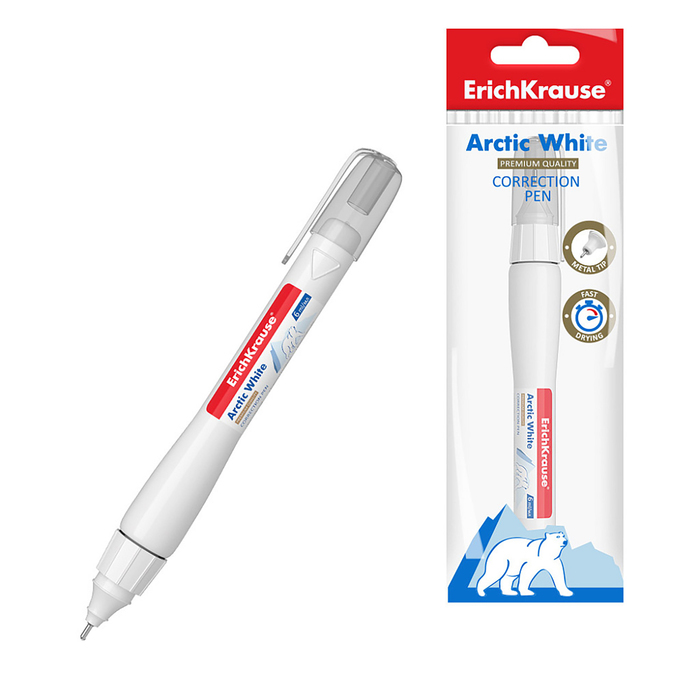 Ручка-корректор ErichKrause Arctic White, 6 мл, металлический наконечник - Фото 1
