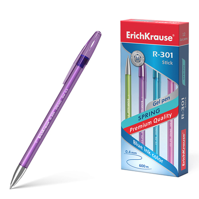 Ручка гелевая ErichKrause R-301 Spring Gel Stick, чернила синие, узел 0.5 мм, длина линии письма 600 метров