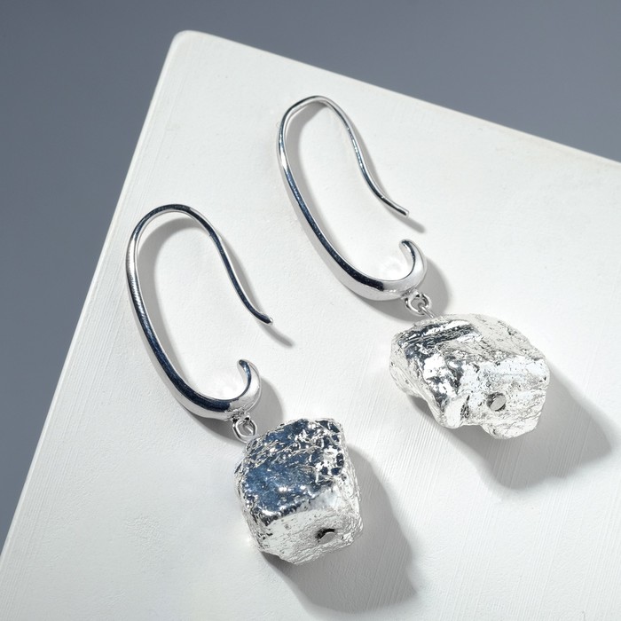 Серьги «Пирит» кубик, цвет серебристый - Фото 1