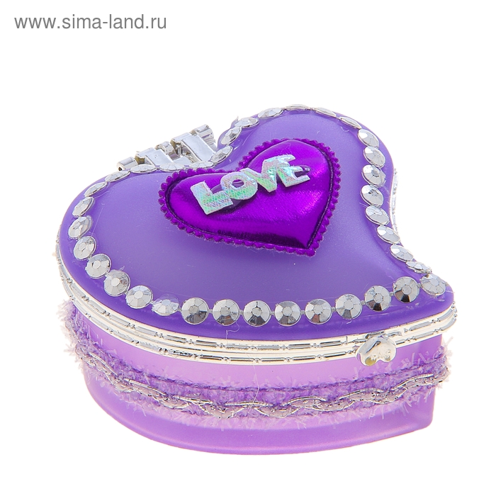 Шкатулка стекло "Фиолетовая с сердцем" 5,5х8х8 см - Фото 1