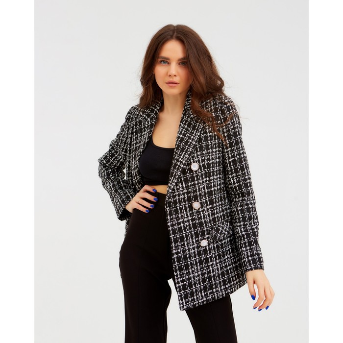 Пиджак твидовый двубортный MIST р. 42, черный 52521