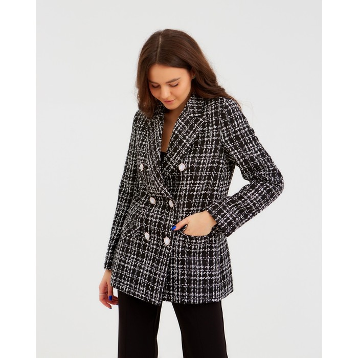 Пиджак твидовый двубортный MIST р. 42, черный 52521