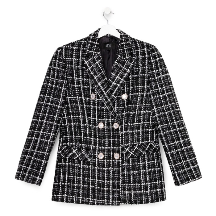 Пиджак твидовый двубортный MIST р. 42, черный 52521