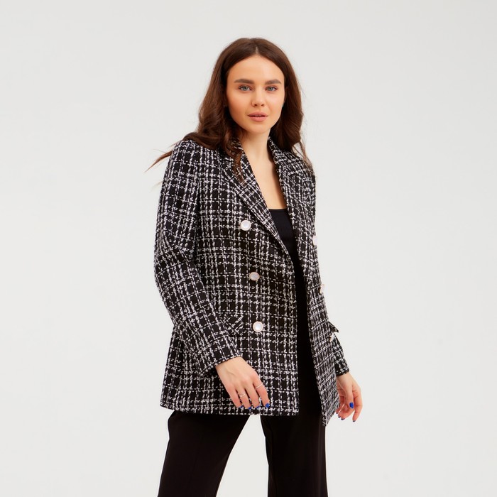 Пиджак женский твидовый двубортный MIST, размер 44, чёрный
