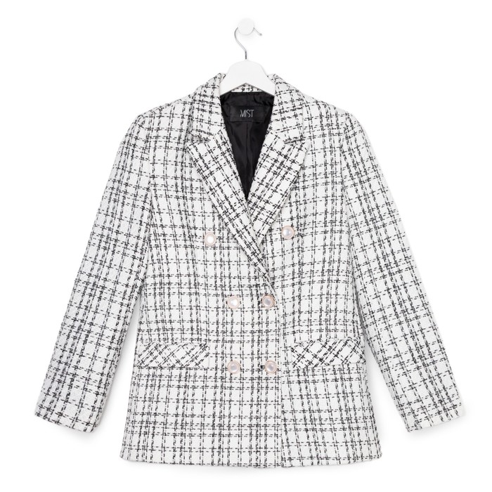 Пиджак твидовый двубортный MIST р. 42, белый 52522